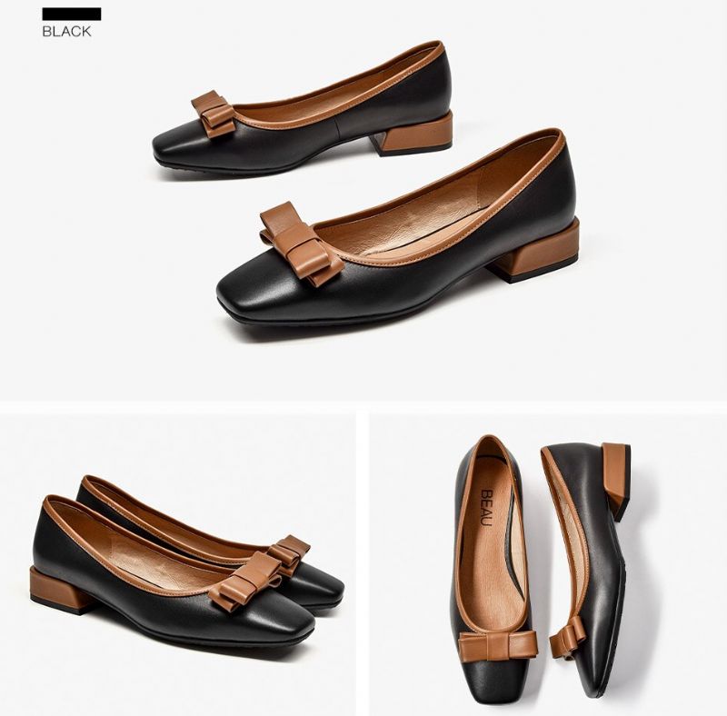 Layde Damesschoenen Met Vierkante Neus Van Leer In Zwarte Schoenen - Zwart