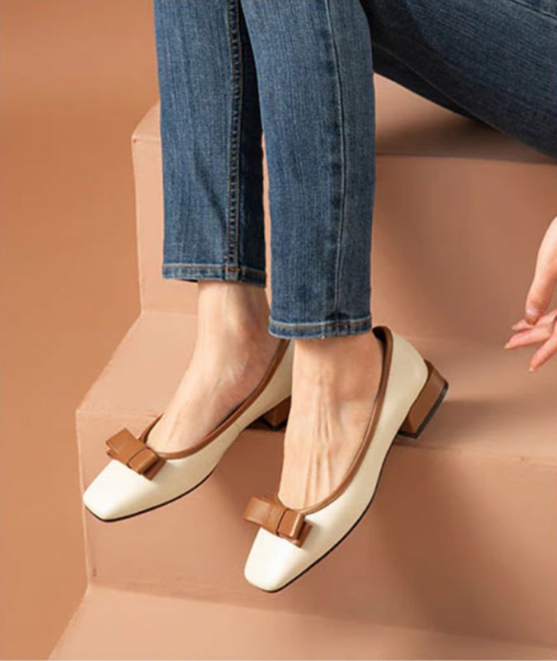 Layde Damesschoenen Met Vierkante Neus Van Leer In Zwarte Schoenen - Zwart