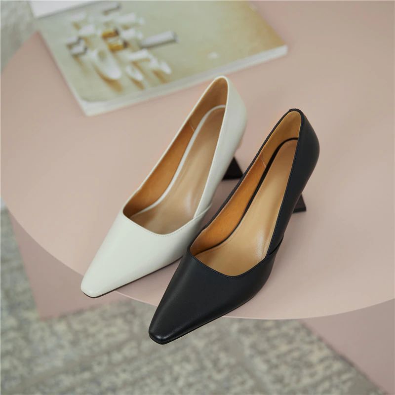 Leidy Dames Leren Klassieke Hoge Hak Pumps - Beige
