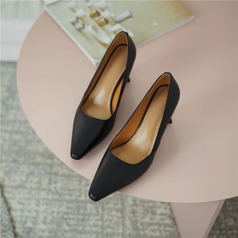 Leidy Dames Leren Klassieke Hoge Hak Pumps - Beige