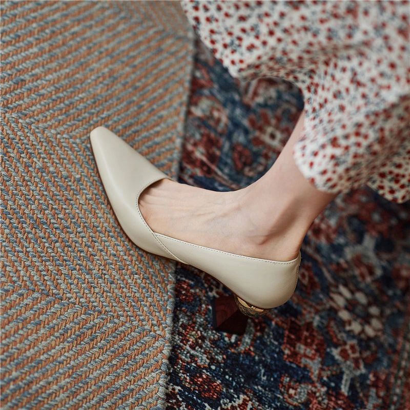 Leidy Dames Leren Klassieke Hoge Hak Pumps - Beige