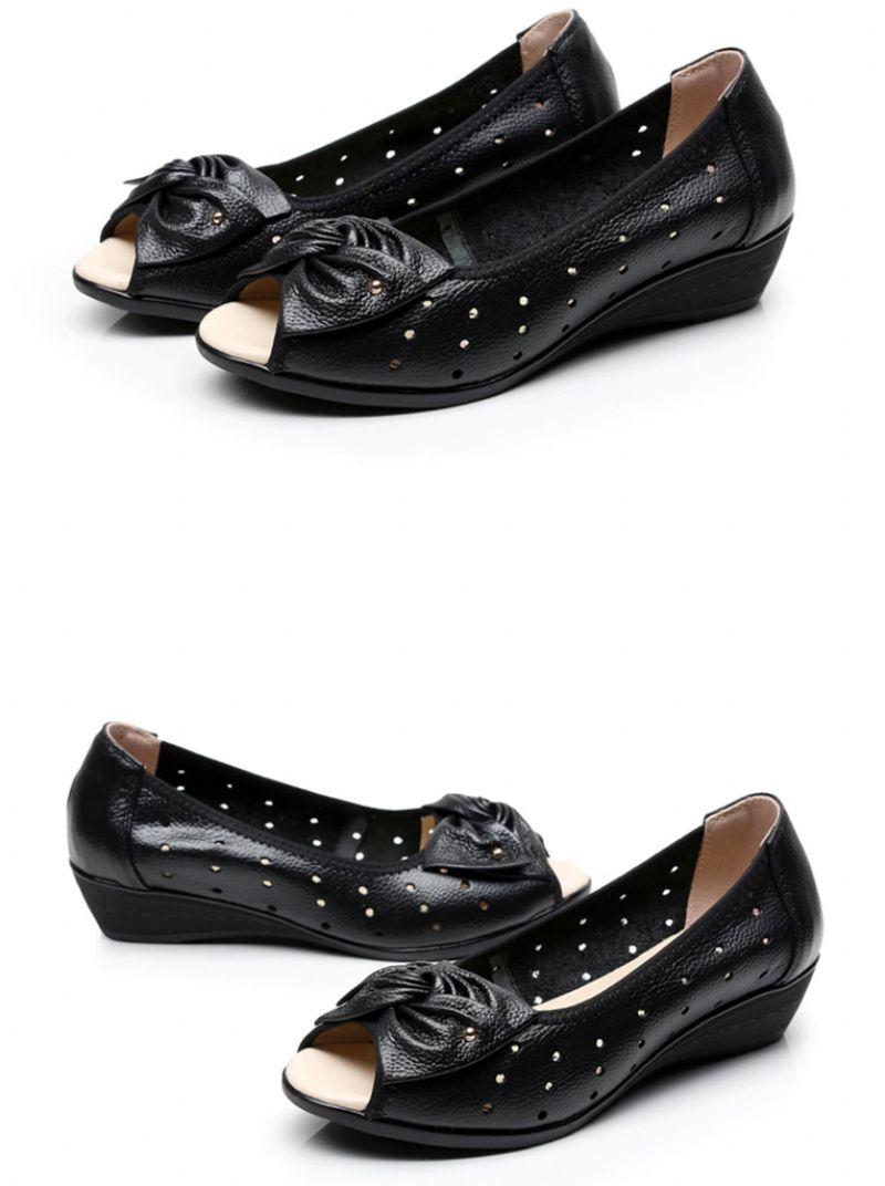 Lennys Dames Butterfly Knot Wedge Sandaal - Zwart