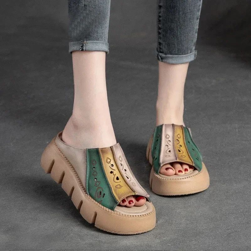Leonida Dames Pantoffels Wedges - Groen