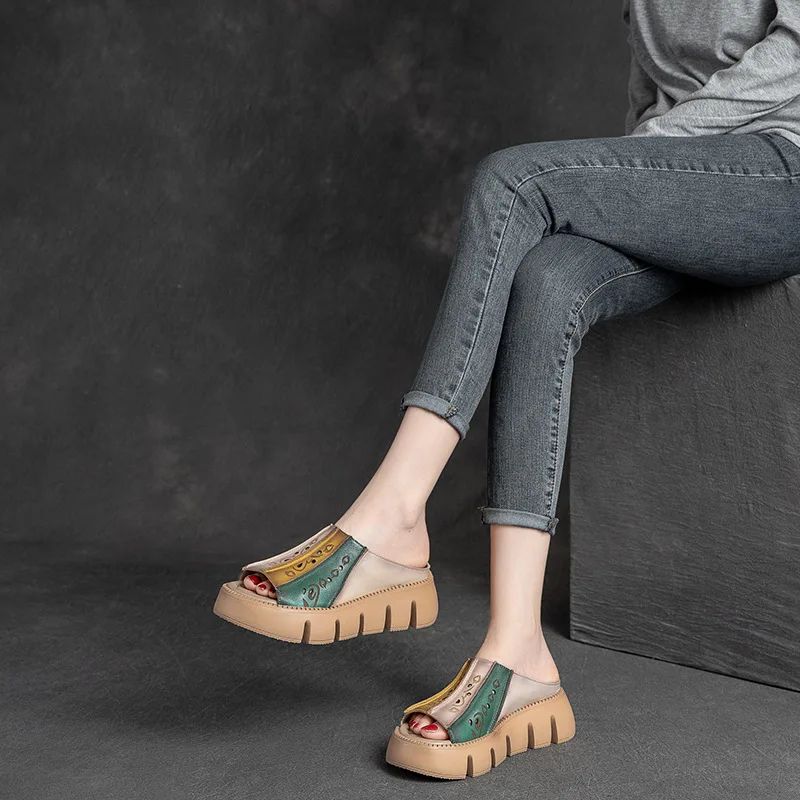 Leonida Dames Pantoffels Wedges - Groen