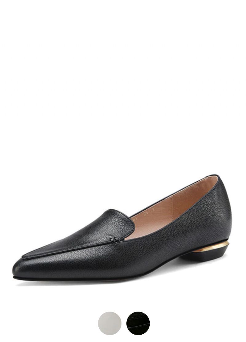 Leron Dames Leren Designer Zwarte Loafer