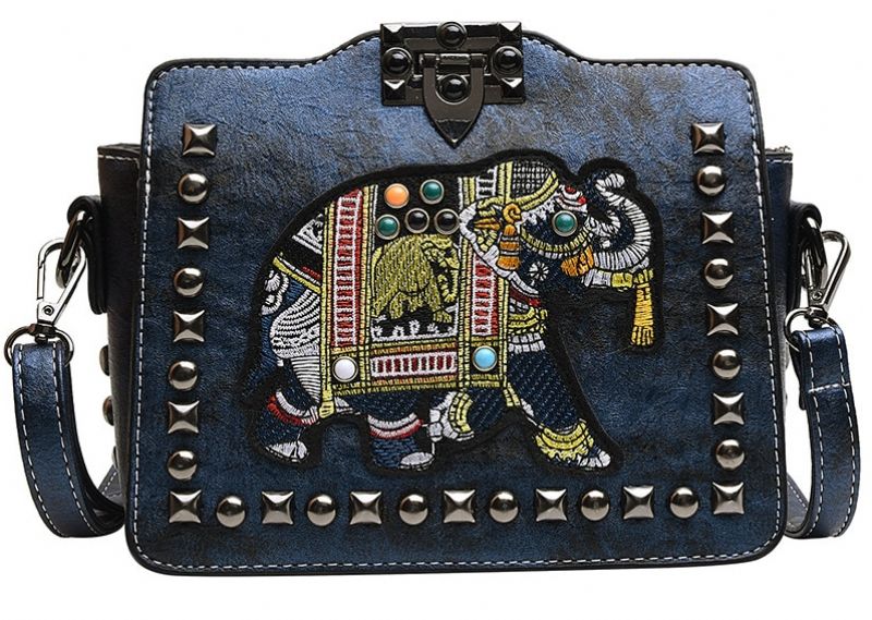 Leroy Dames Geborduurde Synthetische Leren Handtas - Blauw