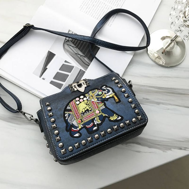 Leroy Dames Geborduurde Synthetische Leren Handtas - Blauw