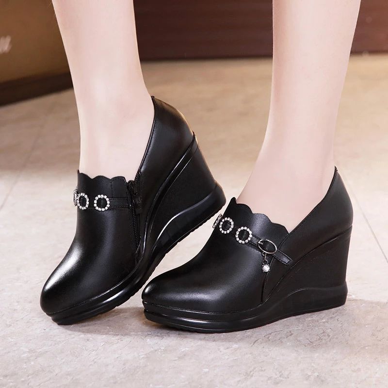 Letty Dames Platform Schoenen - Zwarte leren voering