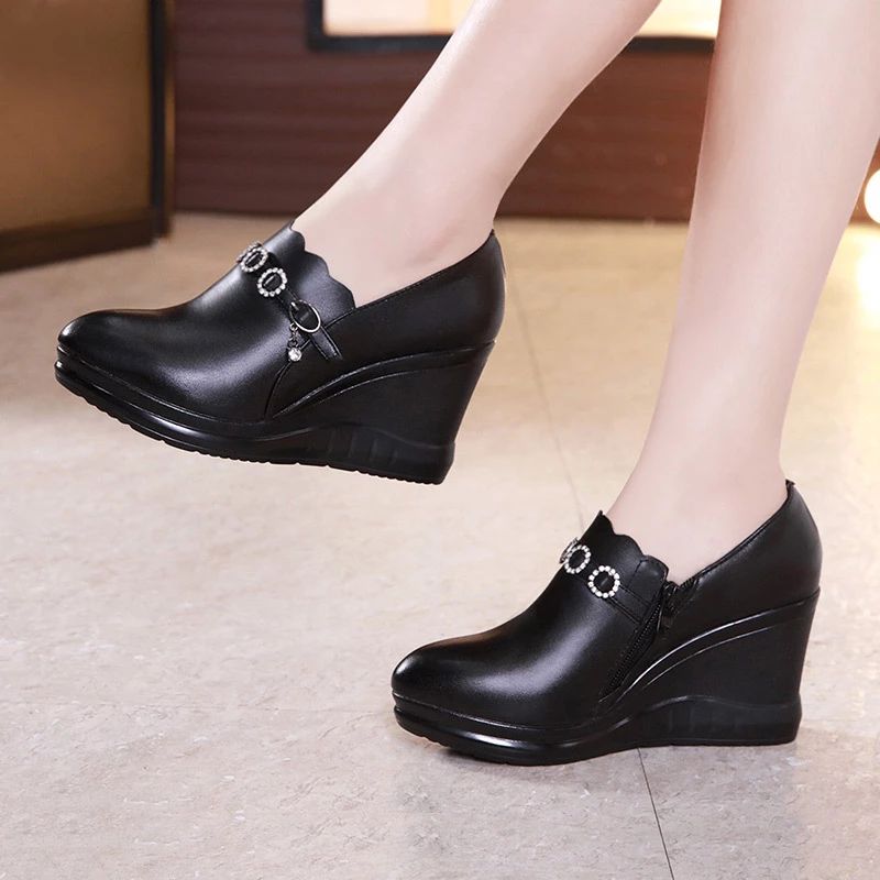 Letty Dames Platform Schoenen - Zwarte leren voering