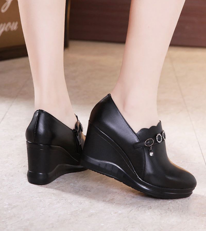 Letty Dames Platform Schoenen - Zwarte leren voering