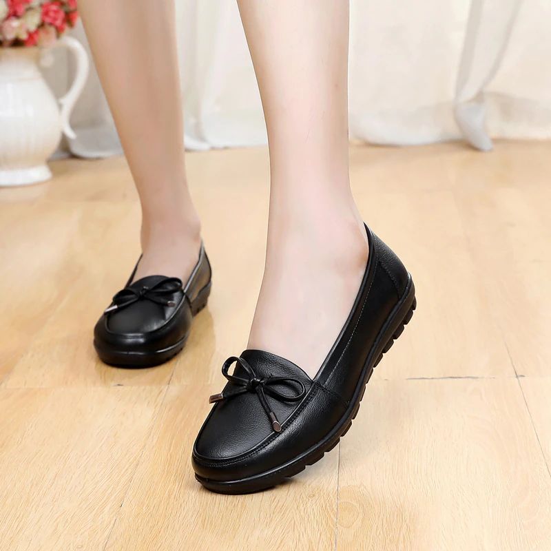 Lexie Dames Leren Instappers Loafers - Zwart