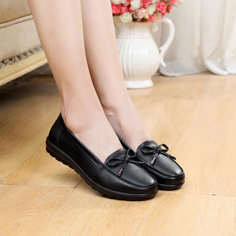 Lexie Dames Leren Instappers Loafers - Zwart