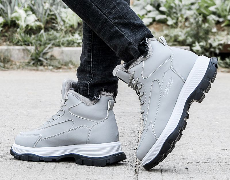 Lia Dames Pluche Warme Platform Enkellaarsjes - Grijs
