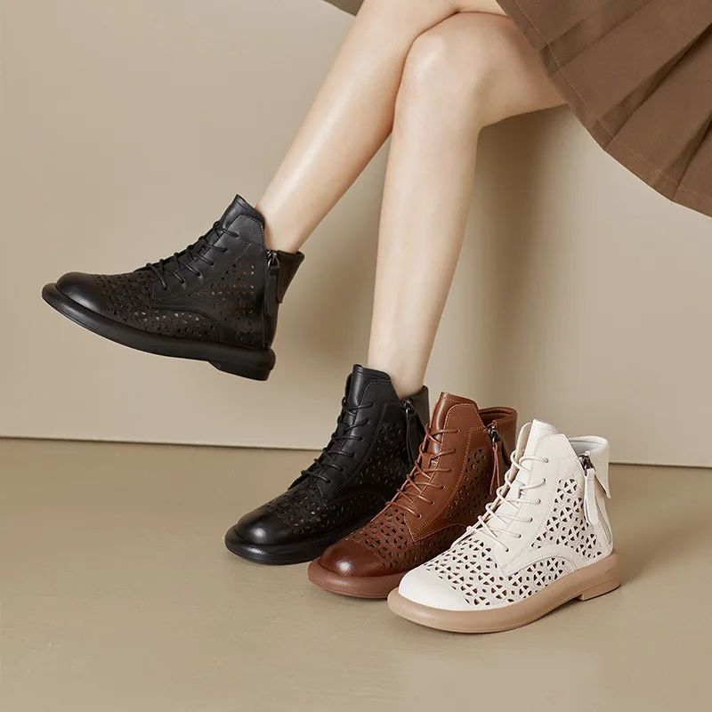 Libia Dames Ademende Platte Enkellaarsjes - Beige