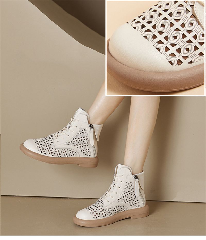 Libia Dames Ademende Platte Enkellaarsjes - Beige