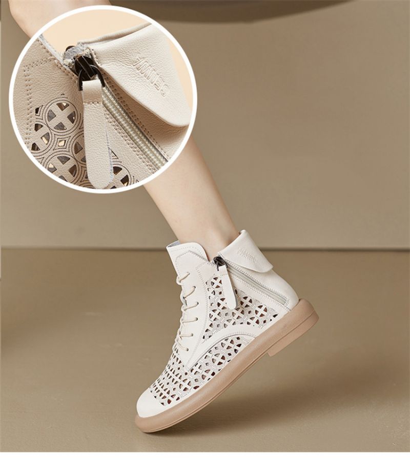 Libia Dames Ademende Platte Enkellaarsjes - Beige