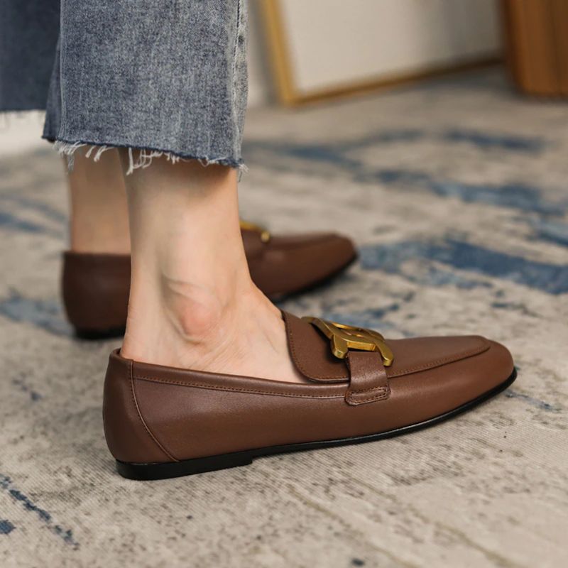 Lina Dames Casual Leren Loafer Schoenen - Zwart