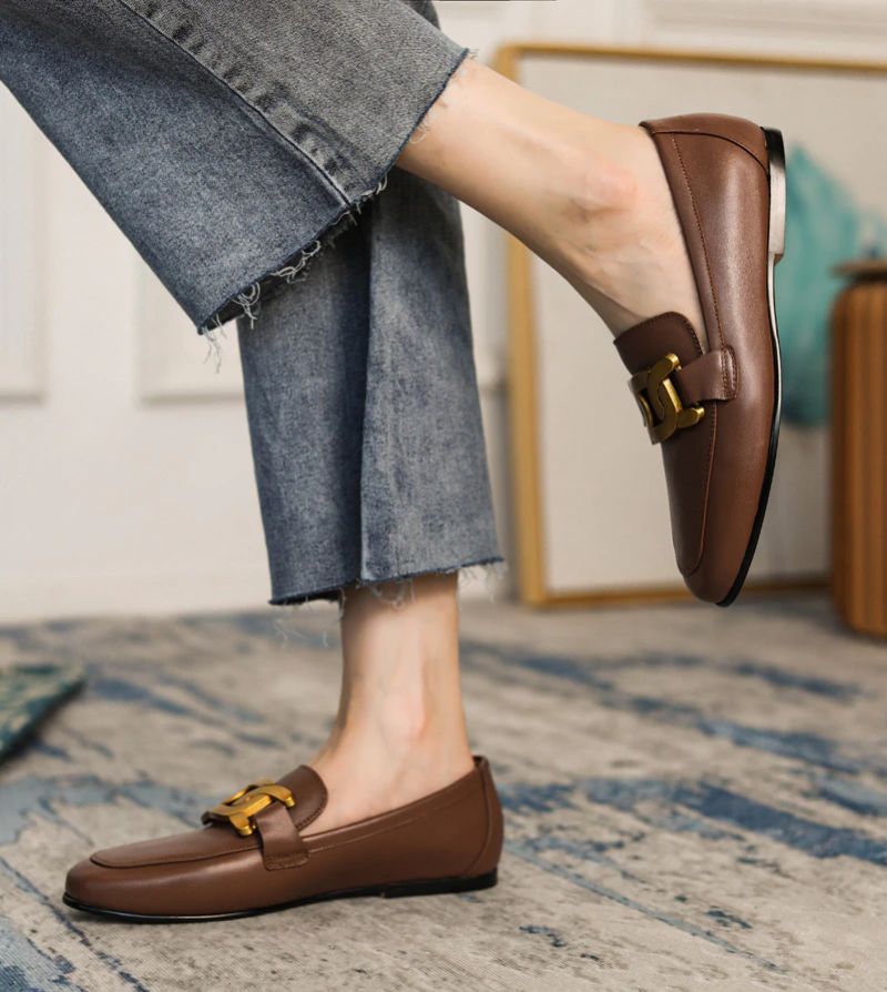 Lina Dames Casual Leren Loafer Schoenen - Zwart