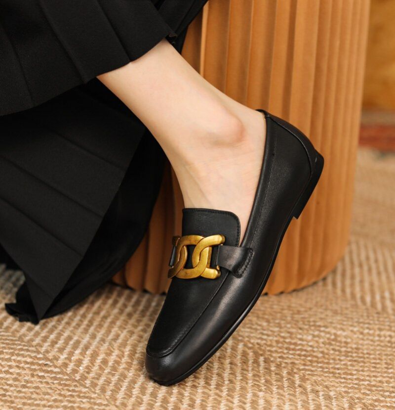 Lina Dames Casual Leren Loafer Schoenen - Zwart