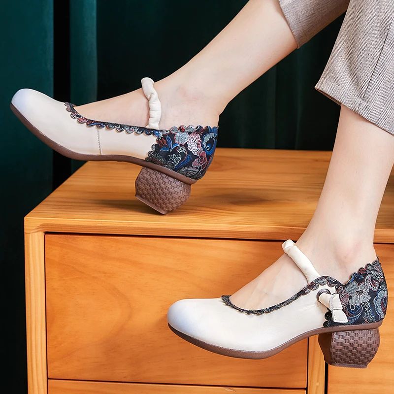 Lina Dames Lente Bloem Pumps Schoenen - Beige