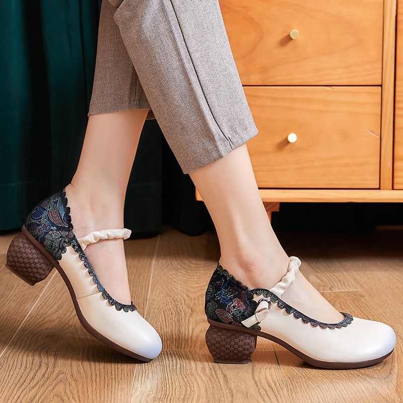 Lina Dames Lente Bloem Pumps Schoenen - Beige
