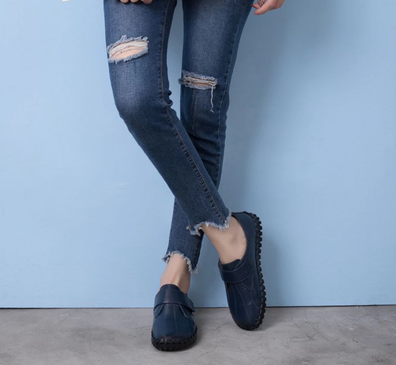 Lina Dames Zachte Platte Leren Loafer Schoenen - Paars