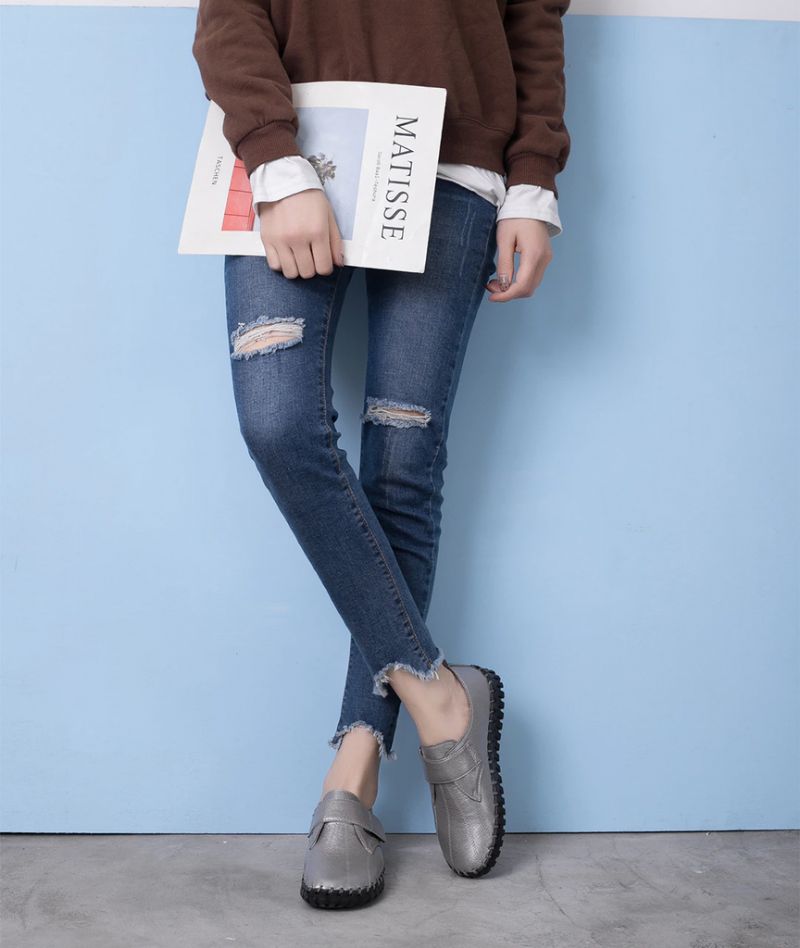 Lina Dames Zachte Platte Leren Loafer Schoenen - Paars