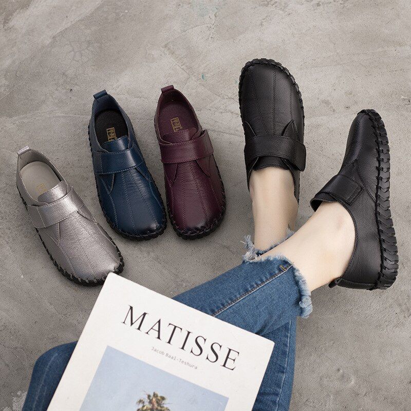 Lina Dames Zachte Platte Leren Loafer Schoenen - Paars