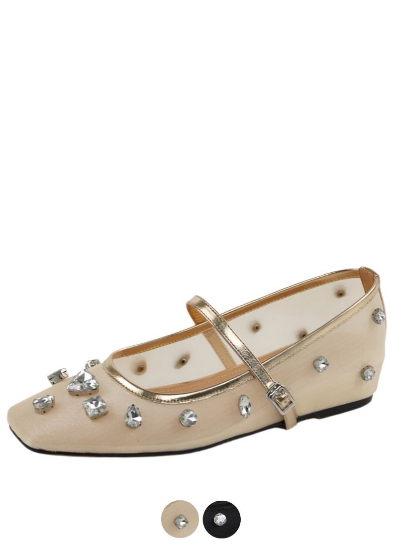 Liria Dames Mesh Strass Lage Hak Comfort Platte Schoenen