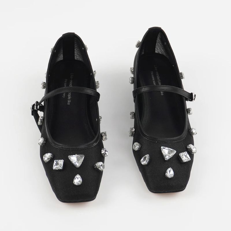 Liria Dames Mesh Strass Lage Hak Comfort Platte Schoenen - Goud