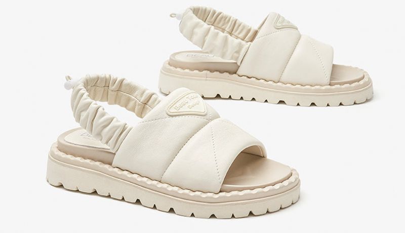 Litcy Leren Sandaal Met Elastische Band Voor Dames - Beige