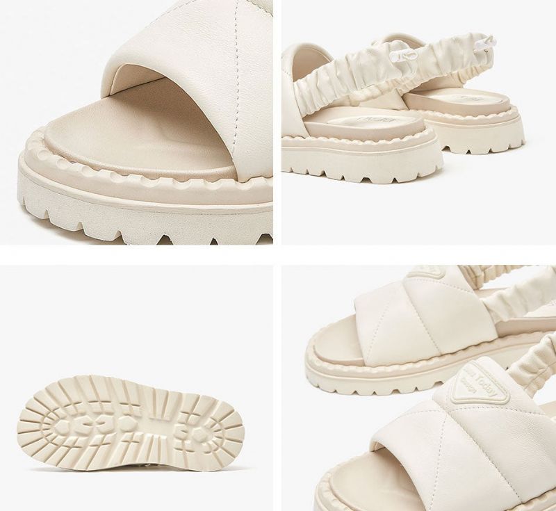 Litcy Leren Sandaal Met Elastische Band Voor Dames - Beige