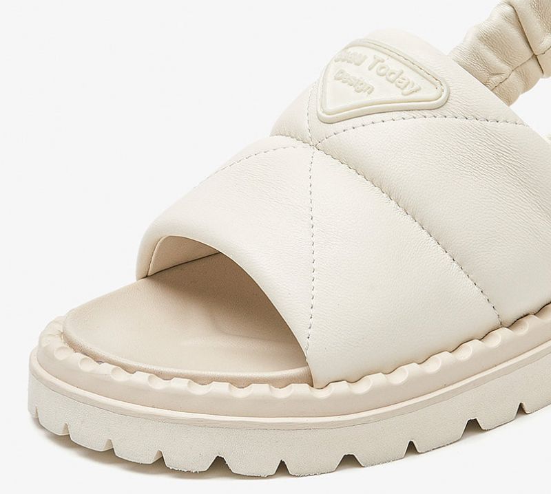 Litcy Leren Sandaal Met Elastische Band Voor Dames - Beige