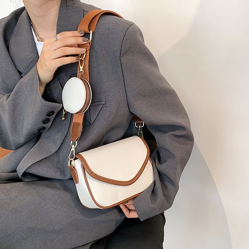 Lively Dames Designer Ronde Leren Portemonnee Handtas - Beige met Bruin