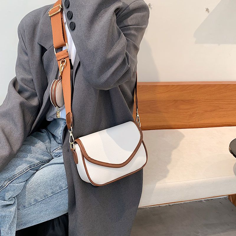Lively Dames Designer Ronde Leren Portemonnee Handtas - Beige met Bruin