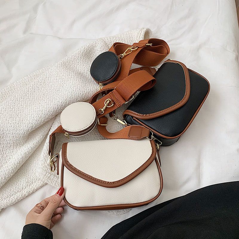 Lively Dames Designer Ronde Leren Portemonnee Handtas - Beige met Bruin