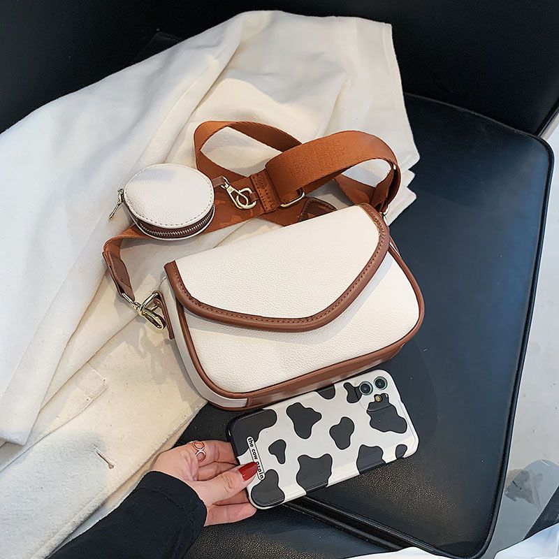 Lively Dames Designer Ronde Leren Portemonnee Handtas - Beige met Bruin