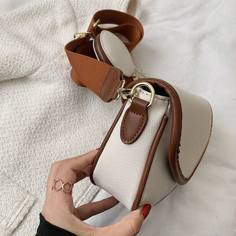 Lively Dames Designer Ronde Leren Portemonnee Handtas - Beige met Bruin