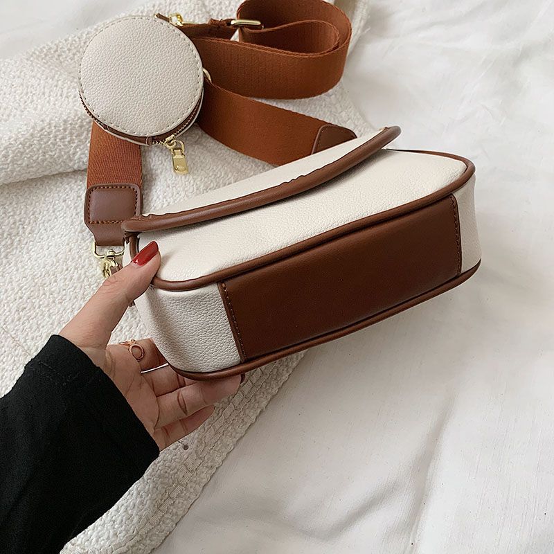 Lively Dames Designer Ronde Leren Portemonnee Handtas - Beige met Bruin