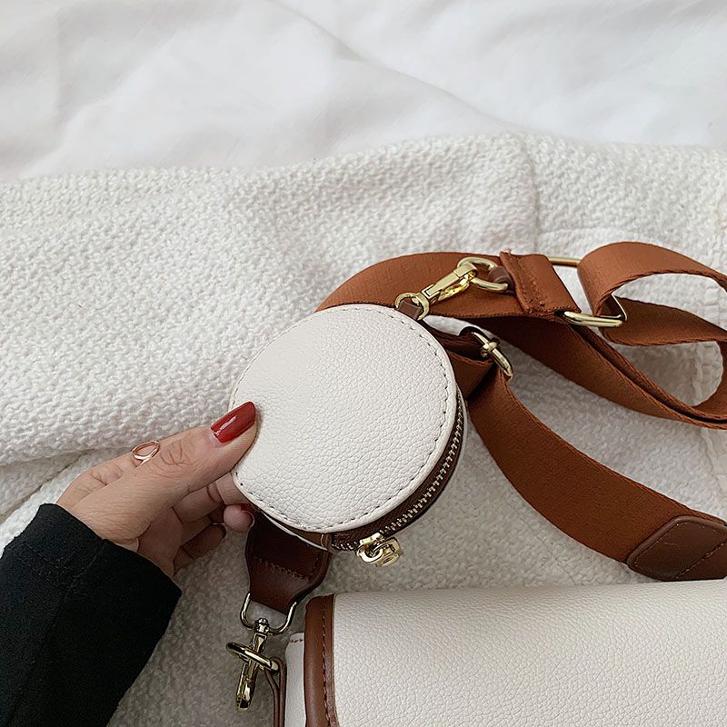 Lively Dames Designer Ronde Leren Portemonnee Handtas - Beige met Bruin