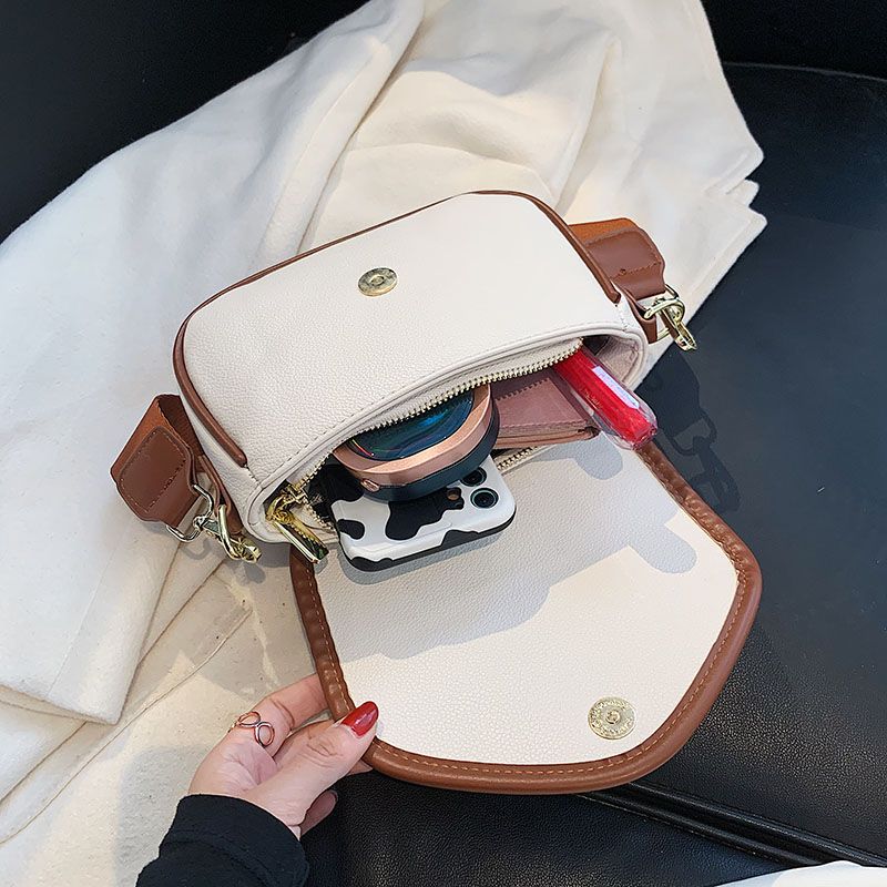 Lively Dames Designer Ronde Leren Portemonnee Handtas - Beige met Bruin