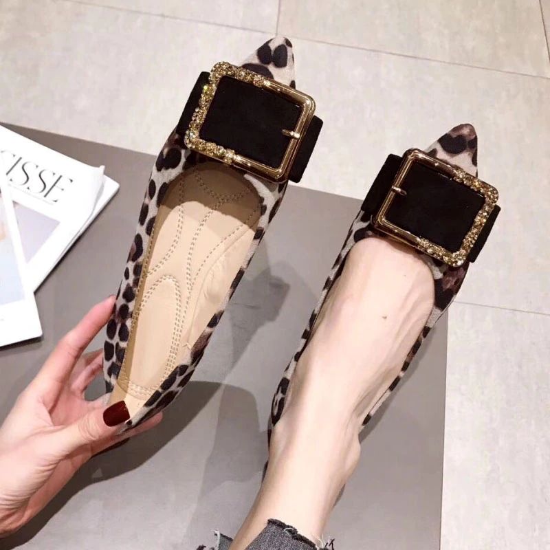 Liza Dames Leopard Fashion Platte Schoenen - Grijs