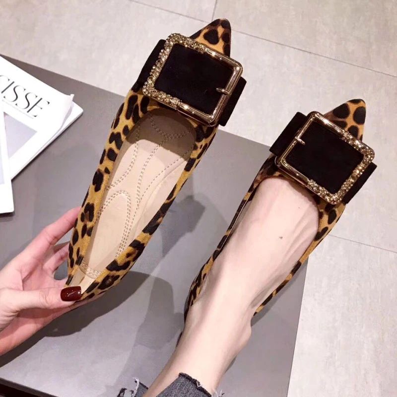 Liza Dames Leopard Fashion Platte Schoenen - Grijs