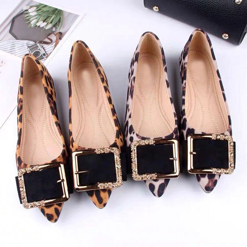 Liza Dames Leopard Fashion Platte Schoenen - Grijs