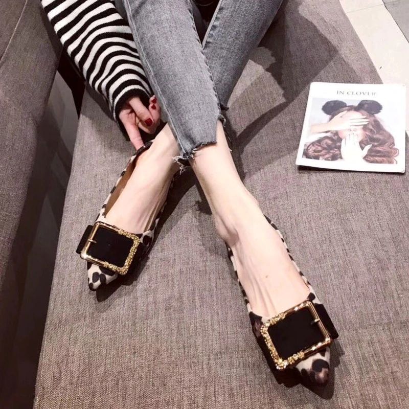 Liza Dames Leopard Fashion Platte Schoenen - Grijs