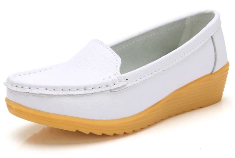 Liza Dames Loafer Platform Leren Schoenen - Wit