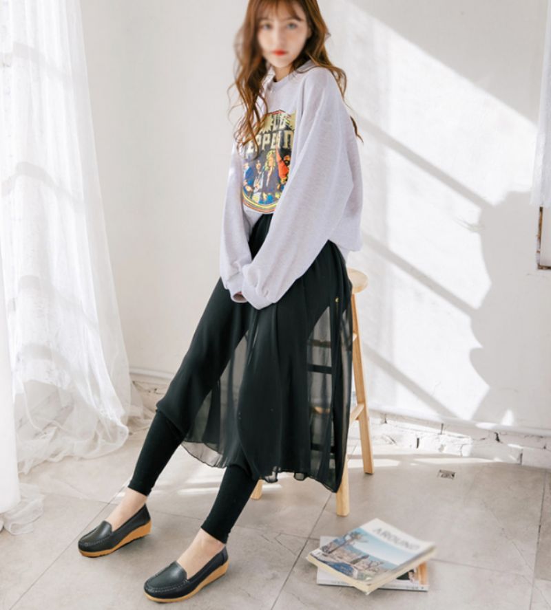 Liza Dames Loafer Platform Zwarte Schoenen - Zwart