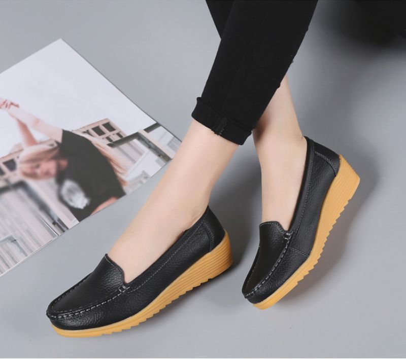 Liza Dames Loafer Platform Zwarte Schoenen - Zwart