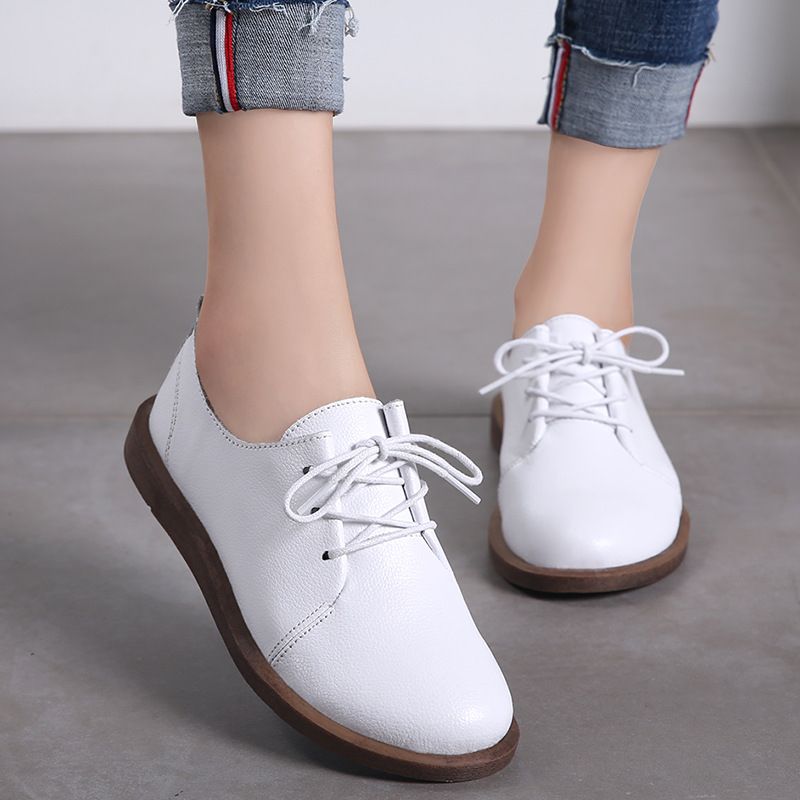 Lizzy Dames Leren Veter Oxfords Platte Schoenen - Beige