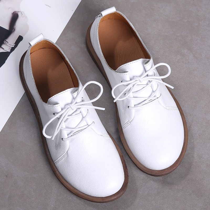 Lizzy Dames Leren Veter Oxfords Platte Schoenen - Beige
